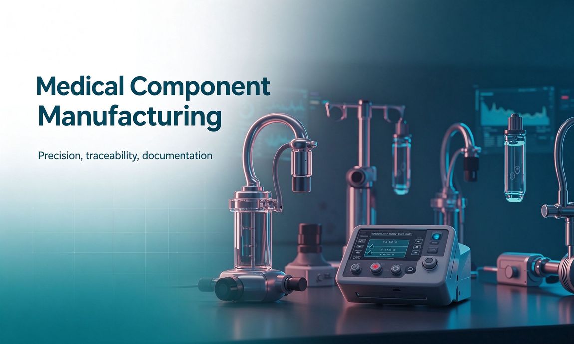Clinical banner with laboratory instruments and medical component manufacturing title Clinical banner with laboratory instruments and medical component manufacturing title