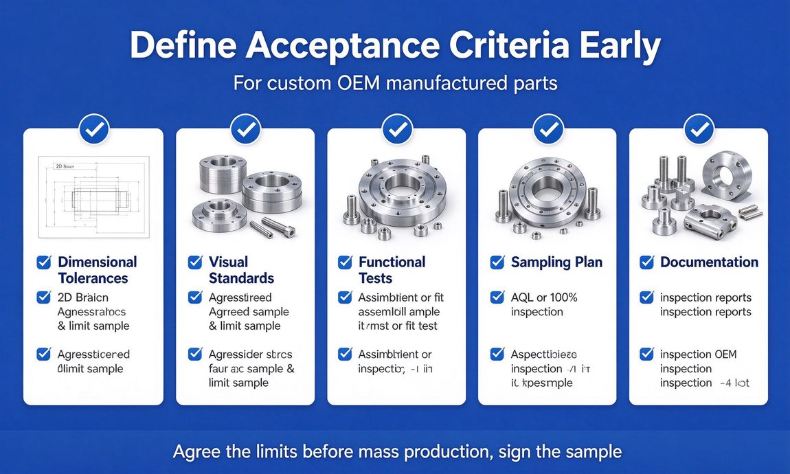 Infographic of acceptance criteria for custom OEM manufactured parts Infographic of acceptance criteria for custom OEM manufactured parts