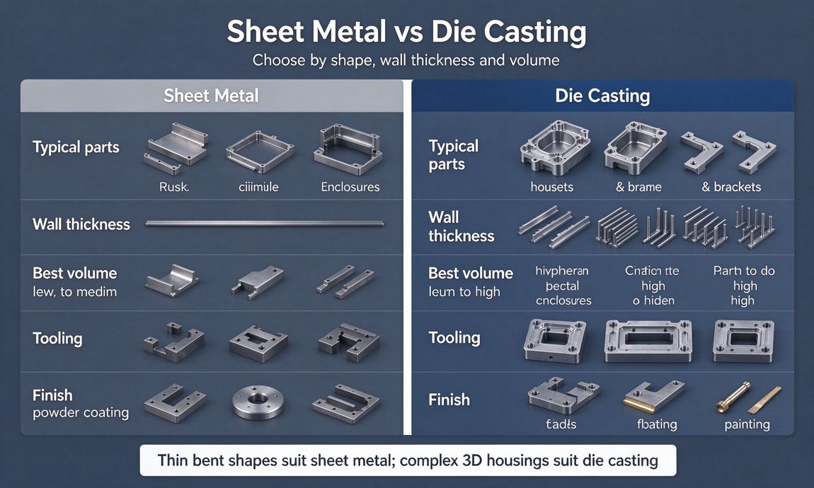 Comparison infographic between sheet metal fabrication and die casting Comparison infographic between sheet metal fabrication and die casting