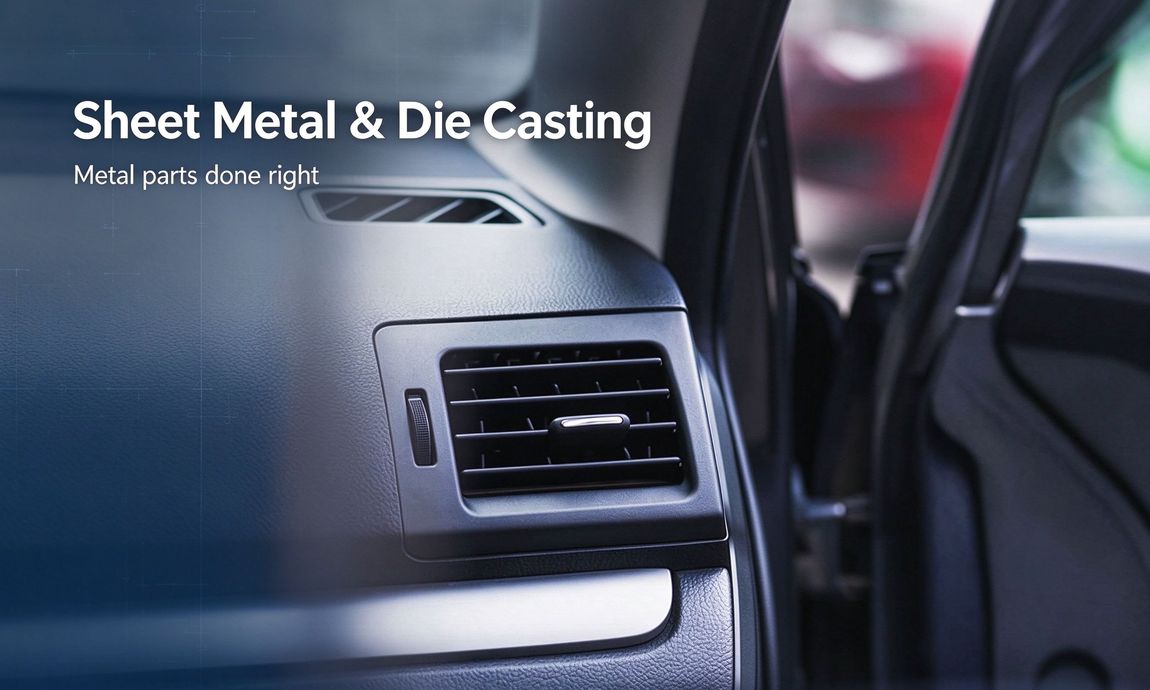 Industrial banner with automotive interior part and sheet metal and die casting title Industrial banner with automotive interior part and sheet metal and die casting title