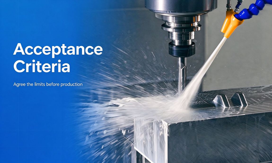 Industrial banner with CNC machining scene and acceptance criteria title Industrial banner with CNC machining scene and acceptance criteria title
