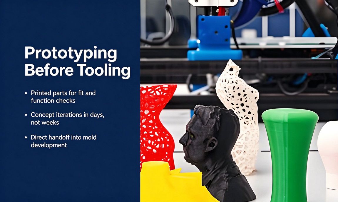 Industrial banner showing 3D printed prototype parts before tooling Industrial banner showing 3D printed prototype parts before tooling