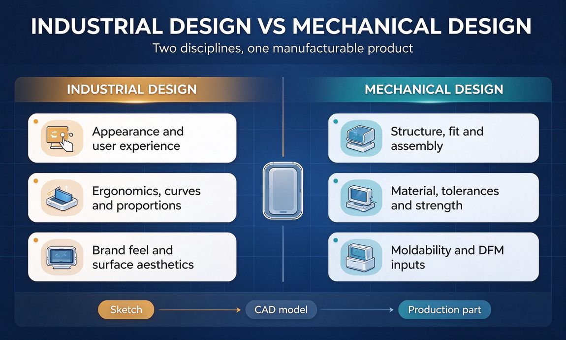 How does industrial design differ from mechanical design for custom OEM product