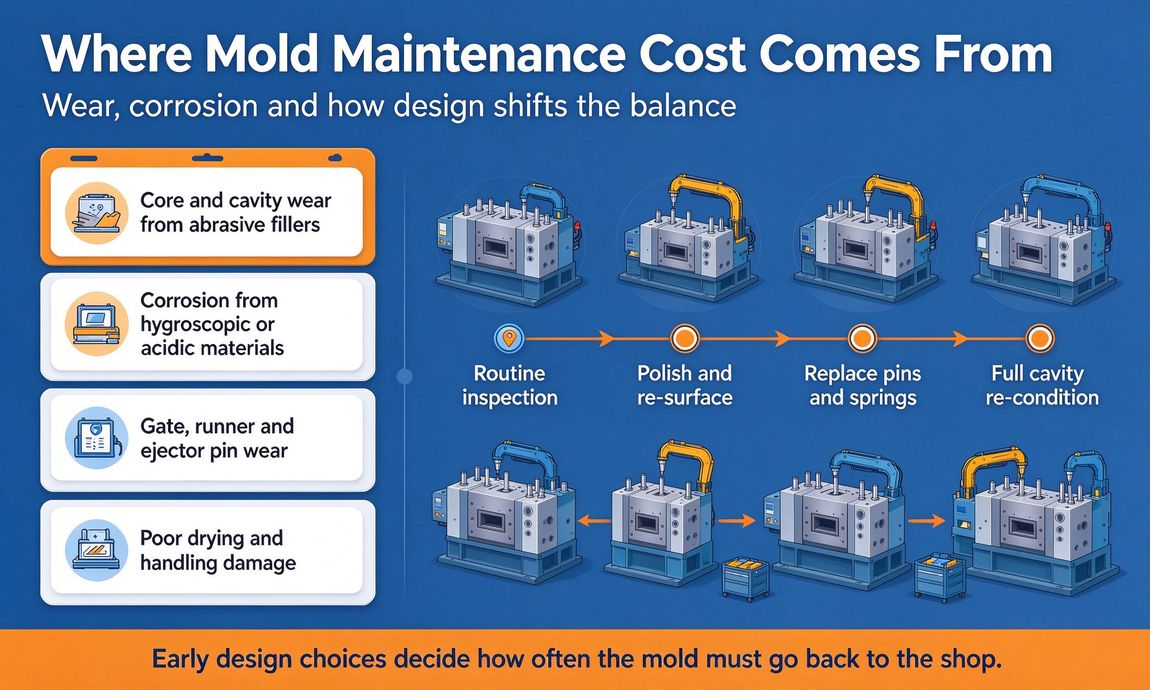 Infographic of mold maintenance cost drivers and maintenance cycle Infographic of mold maintenance cost drivers and maintenance cycle
