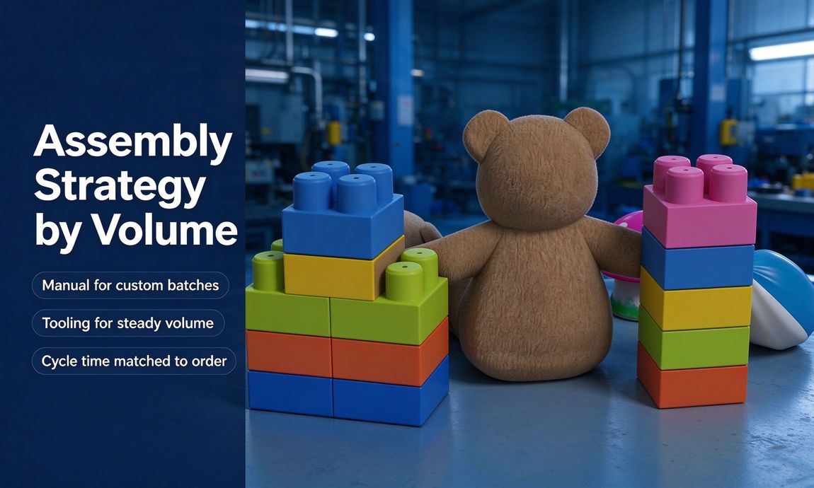 Brand banner showing a teddy bear with colorful building blocks Brand banner showing a teddy bear with colorful building blocks