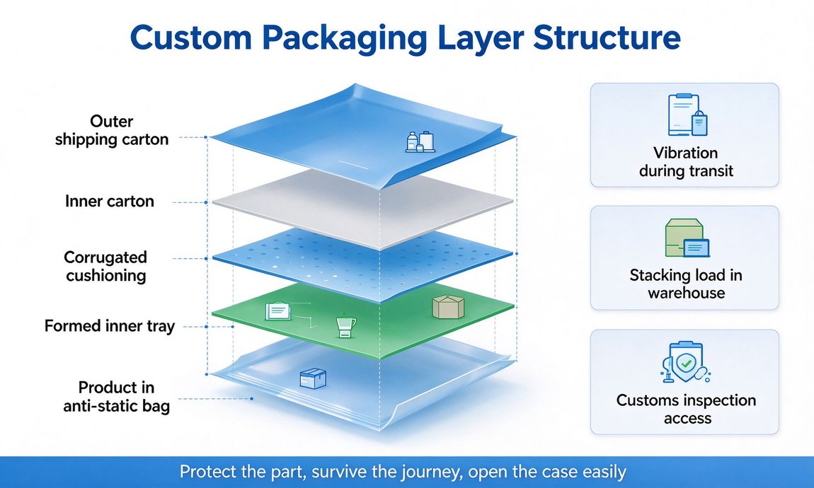 Infographic of the custom packaging layer structure Infographic of the custom packaging layer structure