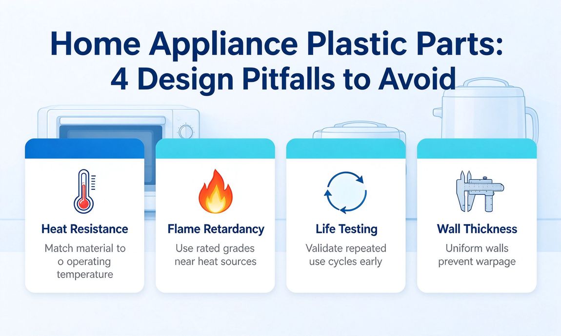 Infographic of four home appliance plastic part design pitfalls Infographic of four home appliance plastic part design pitfalls