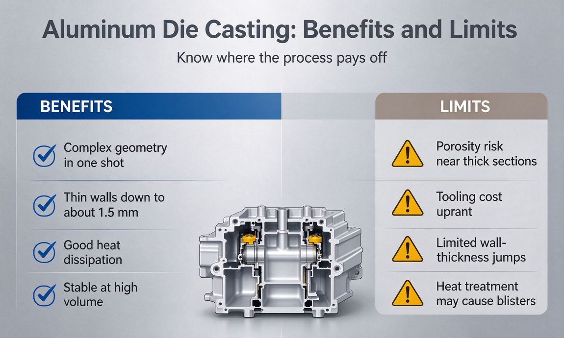 What benefits and limitations of aluminum die-casting for custom OEM metal parts
