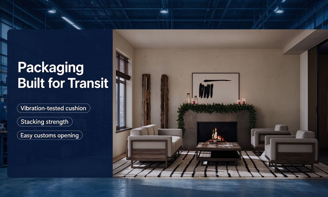 Brand banner showing a styled living room with a fireplace Brand banner showing a styled living room with a fireplace