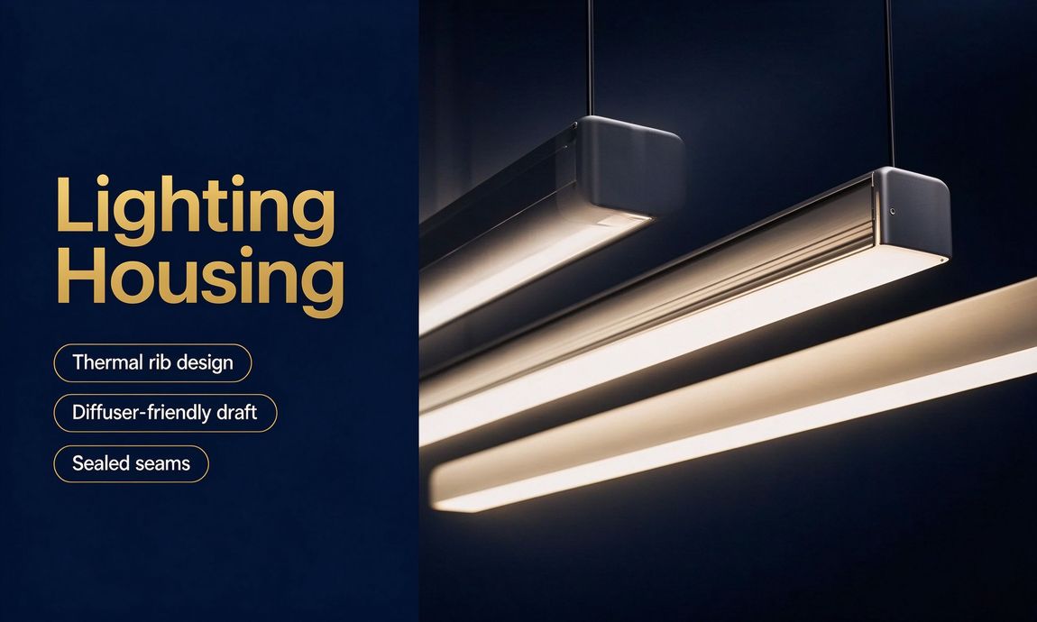 Premium corporate banner of linear lighting fixtures on a dark navy backdrop Premium corporate banner of linear lighting fixtures on a dark navy backdrop