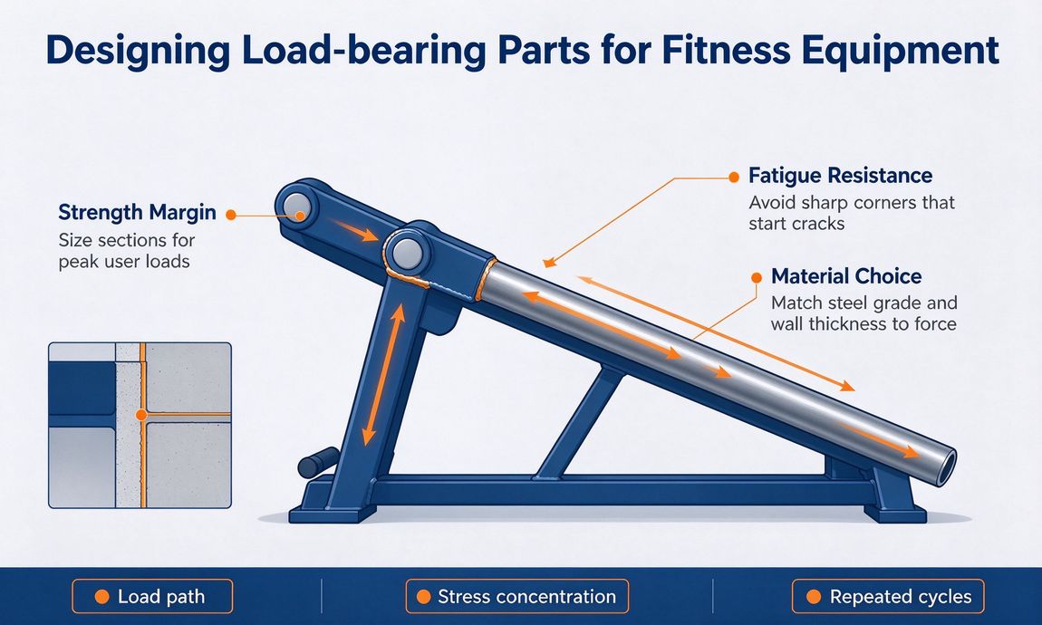 Engineering infographic on load-bearing parts for fitness equipment Engineering infographic on load-bearing parts for fitness equipment